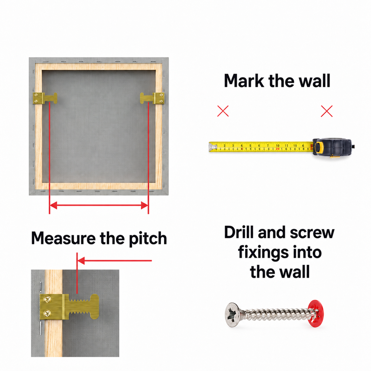Measure hanger pitch and mark two level wall fixing positions